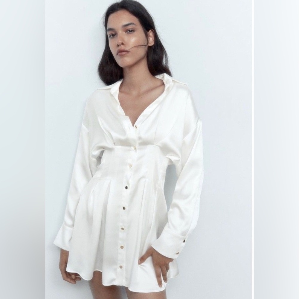ZARA NWT White Silky Dress - Picture 2 of 16